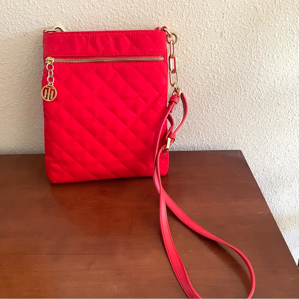 Tommy Hilfiger RED  Nylon Padded north south crossbody gorgeous!!!